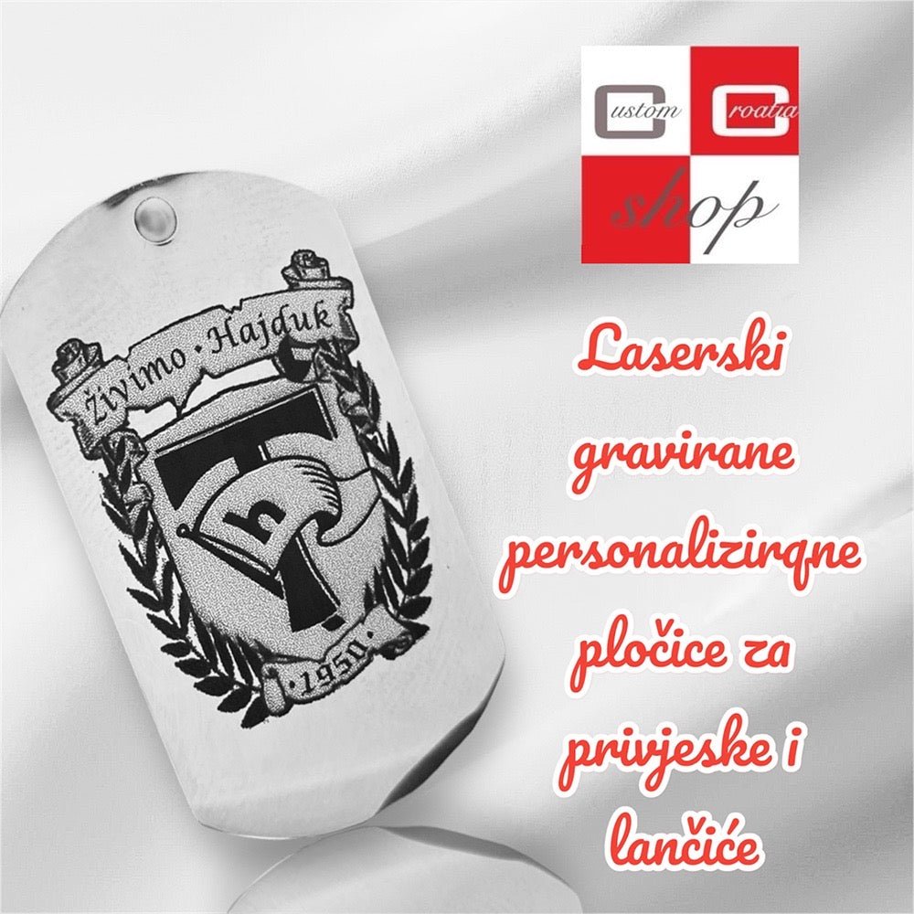 Torcida Split, personalizirana laserski gravirana pločica sa lančićem. - CustomCroatiaShop