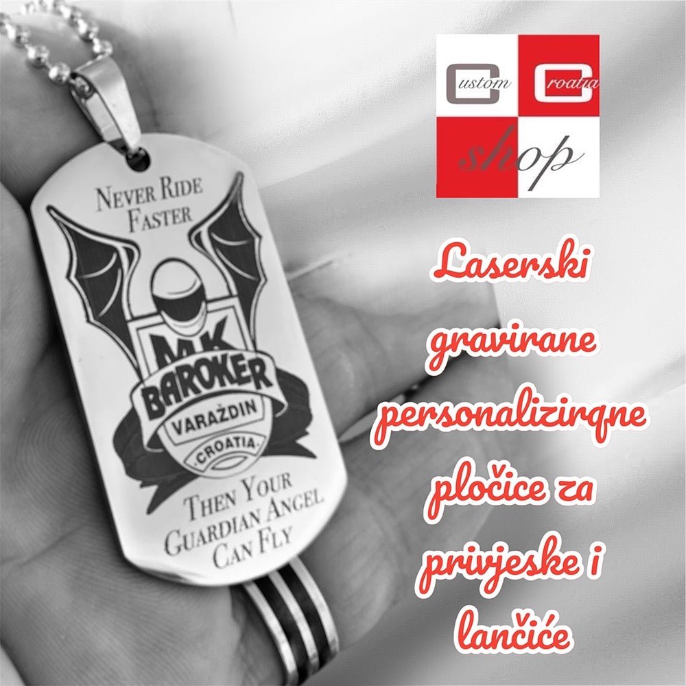 MK Baroker Varazdin, personalizirana laserski gravirana pločica sa lančićem. - CustomCroatiaShop