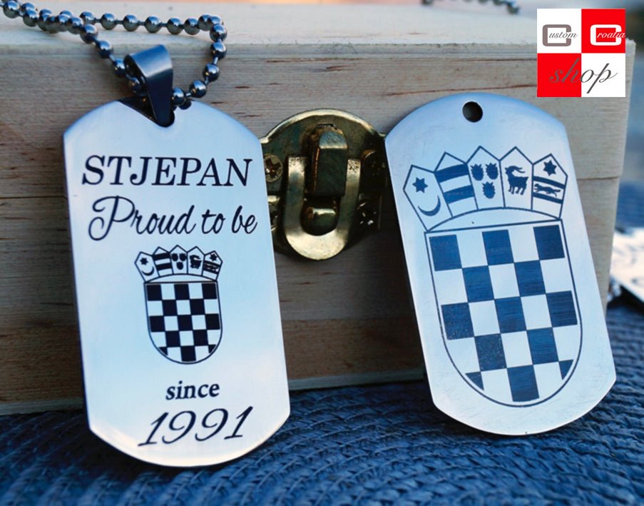 Ponosan što sam Hrvat, personalizirana laserski gravirana pločica sa lančićem. - CustomCroatiaShop