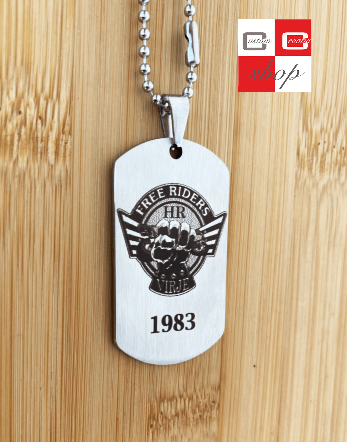 MK Free Riders Virje, personalizirana laserski gravirana pločica sa lančićem. - CustomCroatiaShop
