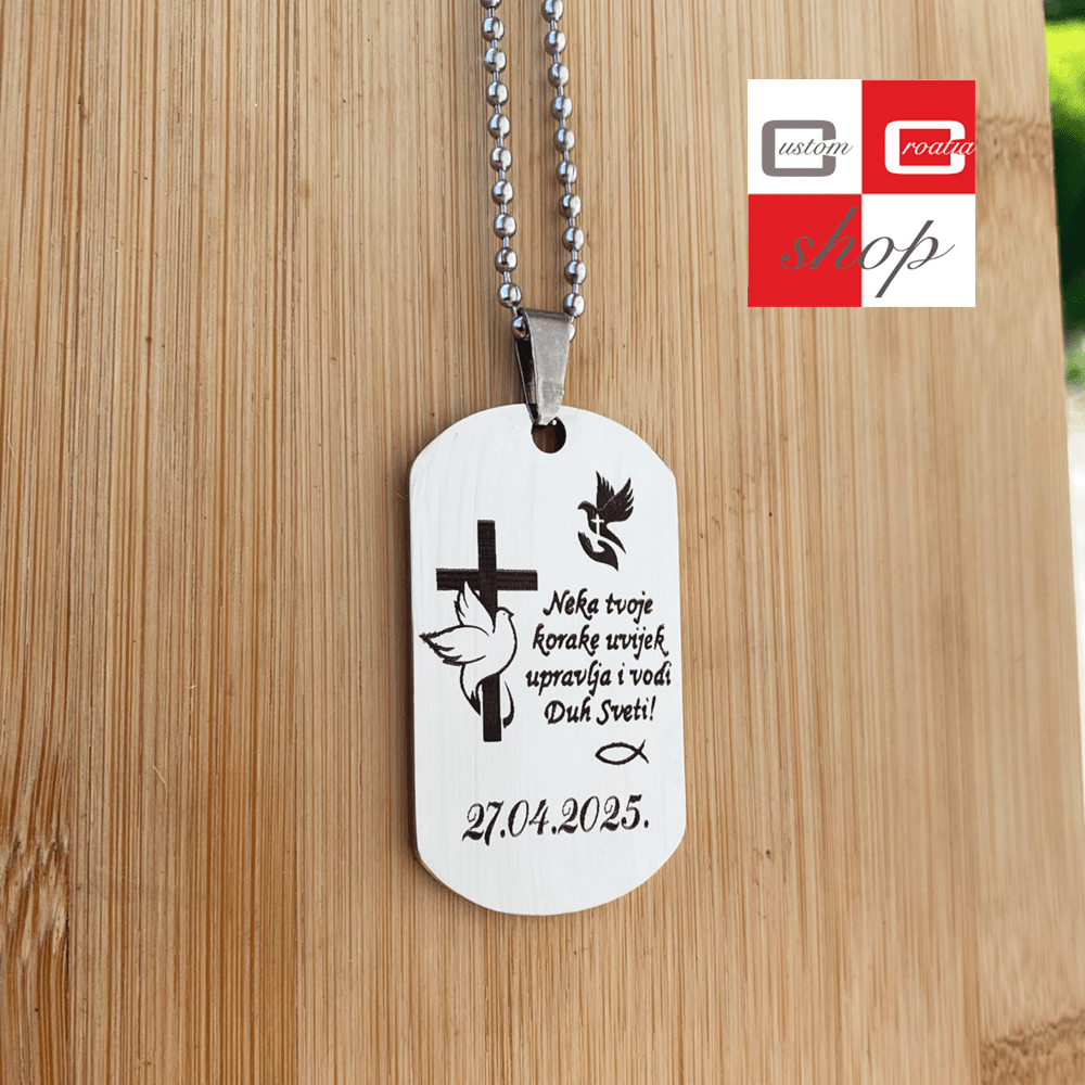 Duh Sveti.....personalizirana laserski gravirana pločica sa lančićem. - CustomCroatiaShop