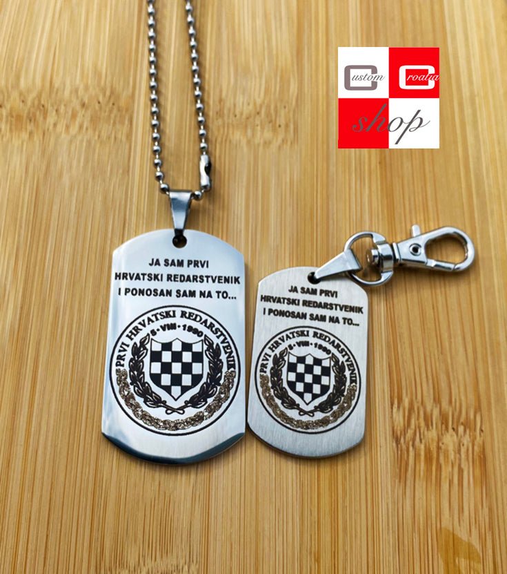 Prvi hrvatski redarstvenik, personalizirana laserski gravirana pločica od visoko kvalitetnog nehrđajučeg medicinskog čelika u više veličina i boja, sa lančićem srebrne boje. - CustomCroatiaShop