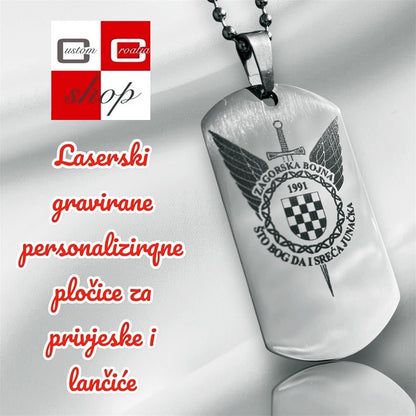 Zagorska bojna HV, personalizirana laserski gravirana pločica od visoko kvalitetnog nehrđajučeg medicinskog čelika u više veličina i boja, sa lančićem srebrne boje. - CustomCroatiaShop