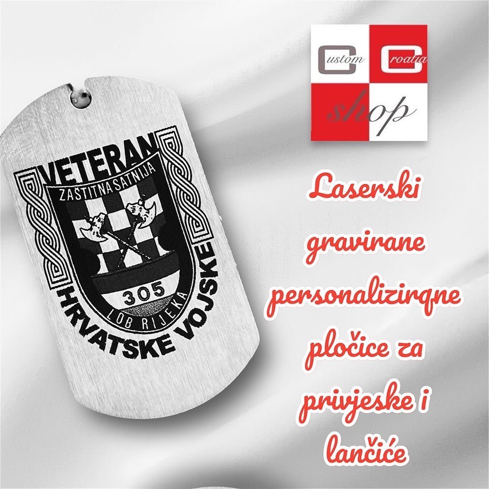 Zaštitna satnija LOB Rijeka, personalizirana laserski gravirana pločica od visoko kvalitetnog nehrđajučeg medicinskog čelika u više veličina i boja, sa lančićem srebrne boje. - CustomCroatiaShop