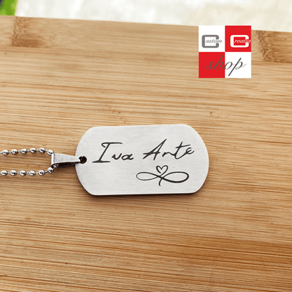 Vaš rukopis sa imenima.....personalizirana laserski gravirana pločica sa lančićem. - CustomCroatiaShop