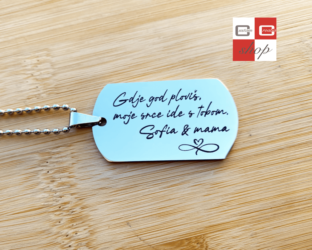 Gravirani rukopis rukopis.....personalizirana laserski gravirana pločica sa lančićem. - CustomCroatiaShop