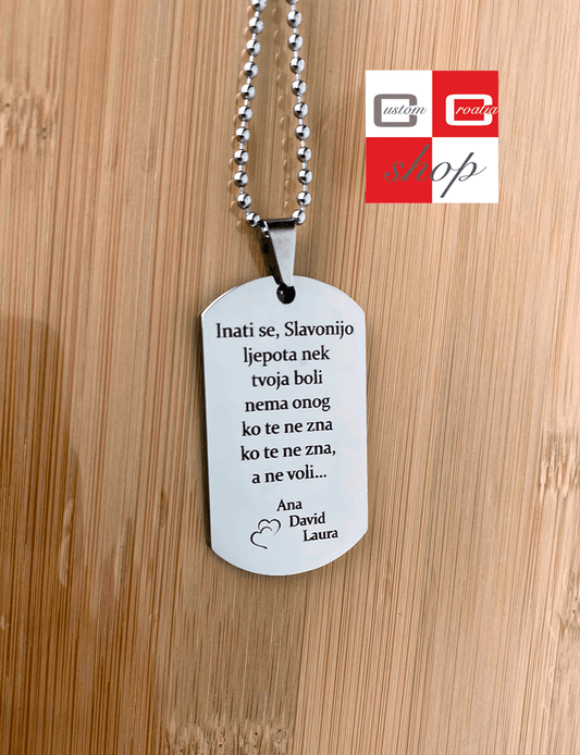 Inati se Slavonijo........personalizirana laserski gravirana pločica sa lančićem - CustomCroatiaShop
